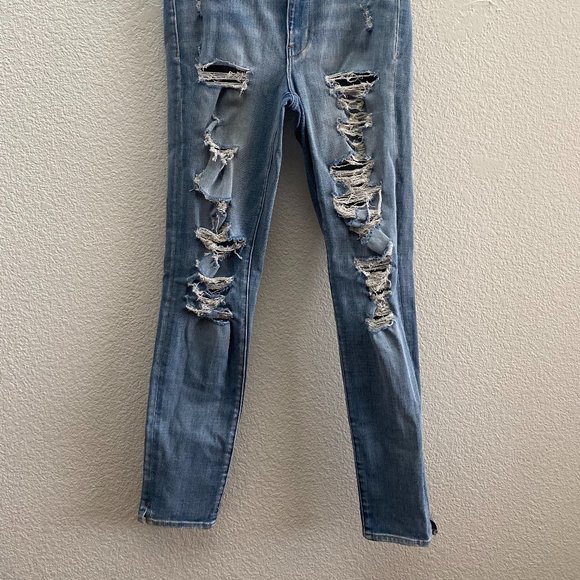American Eagle Super Hi-Rise Jegging Distressed 4 Regular 26.5 Inch Inseam - Picture 4 of 5